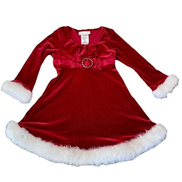 Bonnie Jean girls 4T red crushed velvet with white fur trimmed Christmas‎ dress - Picture 1 of 10
